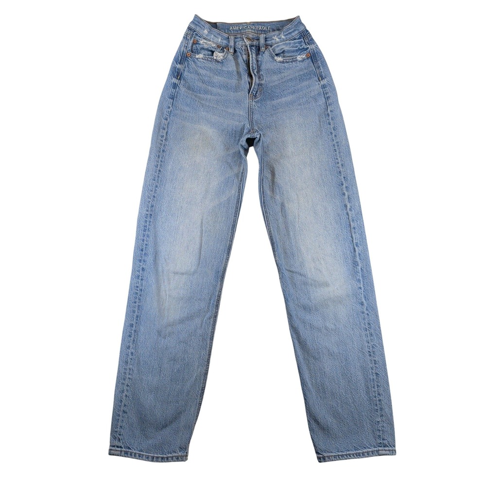 American Eagle Baggy Jean High Rise Distressed Light Wash Blue Denim Size 00